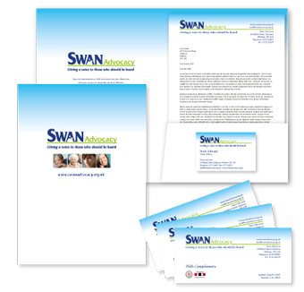 Swan Advocacy branding, stationery & folder